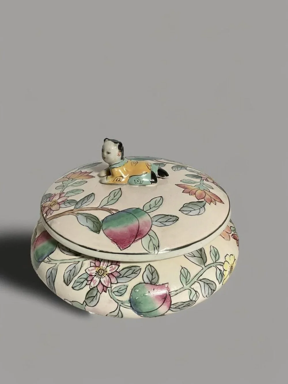 Vintage Chinoiserie Trinket Porcelain Lidded Box By Heygill Macau Dynasty